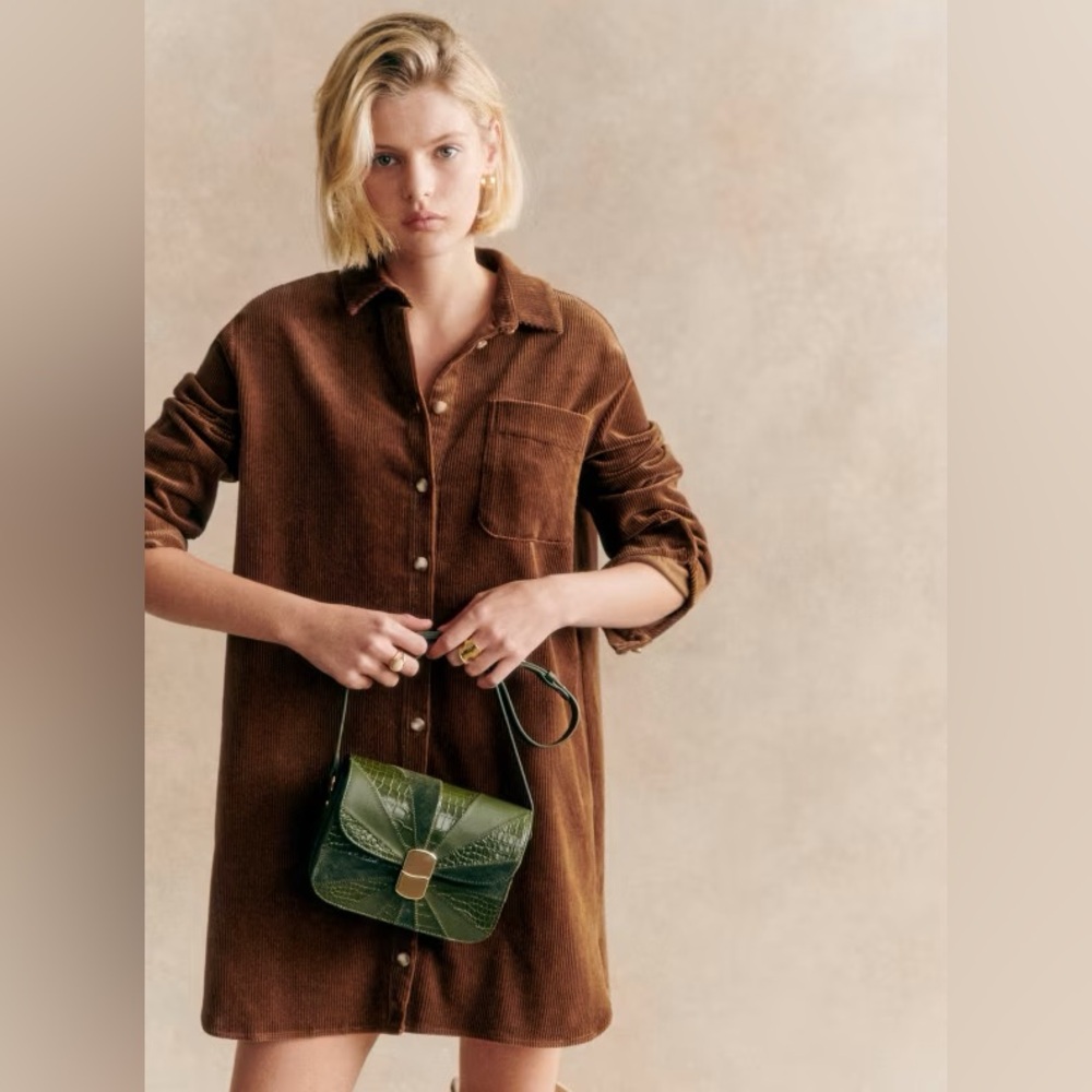 Sezane Sadie Dress. Brown Corduroy Dress. 34